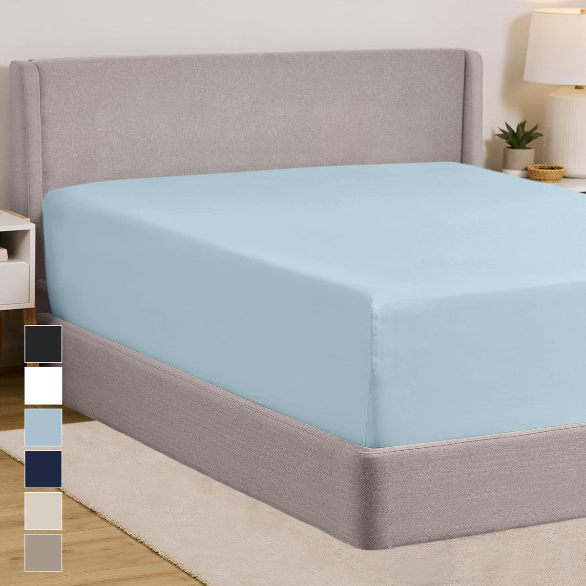 Gorilla Grip Fitted Sheets, Stay In Place Full Size Bottom Bed Sheet, Deep Pocket Mattress, Soft Breathable Lightweight Microfiber, All Around Elastic, Oeko-Tex, Wrinkle And Shrink Resistant, Seablue