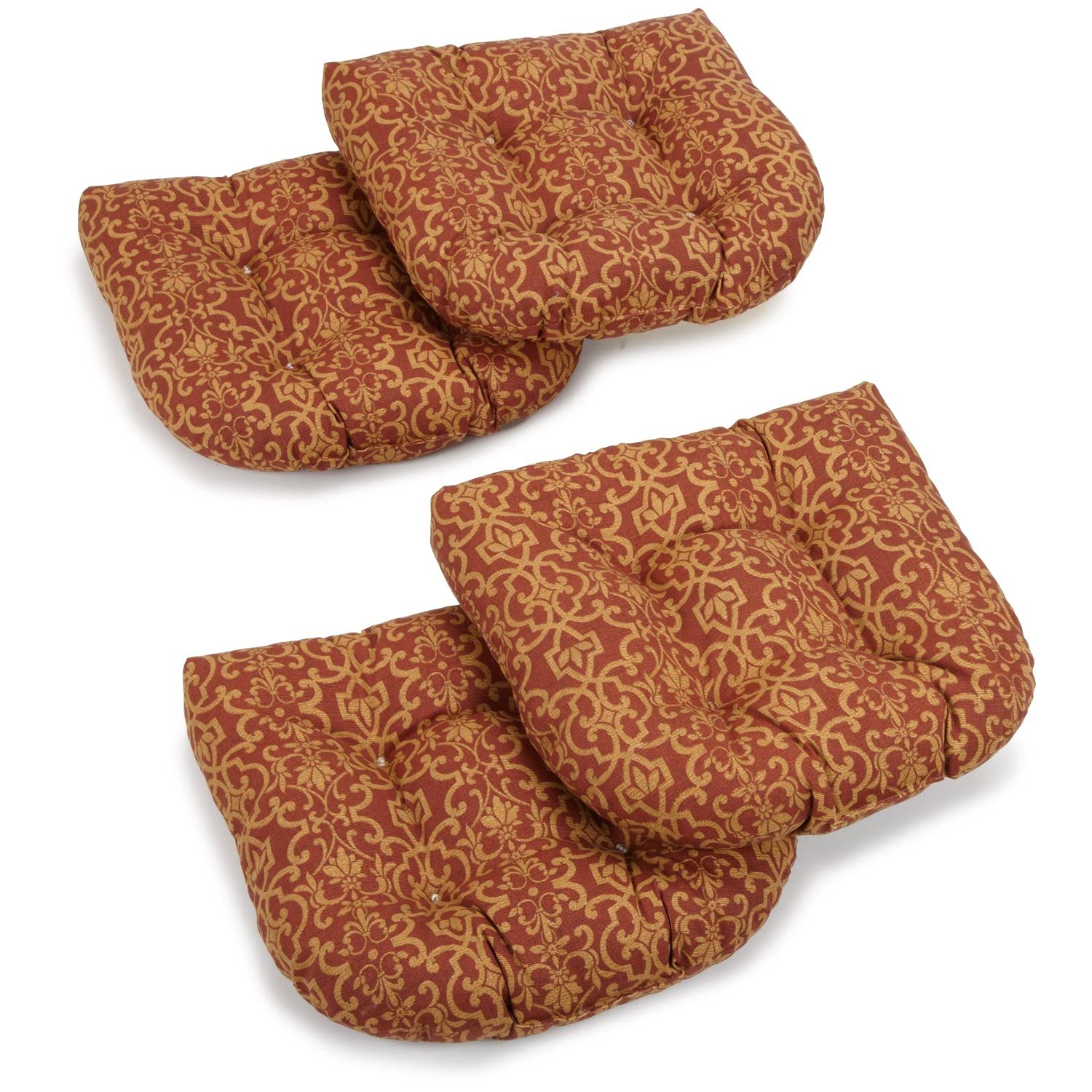 Blazing Needles Outdoor Spun Poly 19-Inch by 19-Inch by 5-Inch All Weather UV Resistant U-Shaped Cushions, Vanya Paprika, Set of