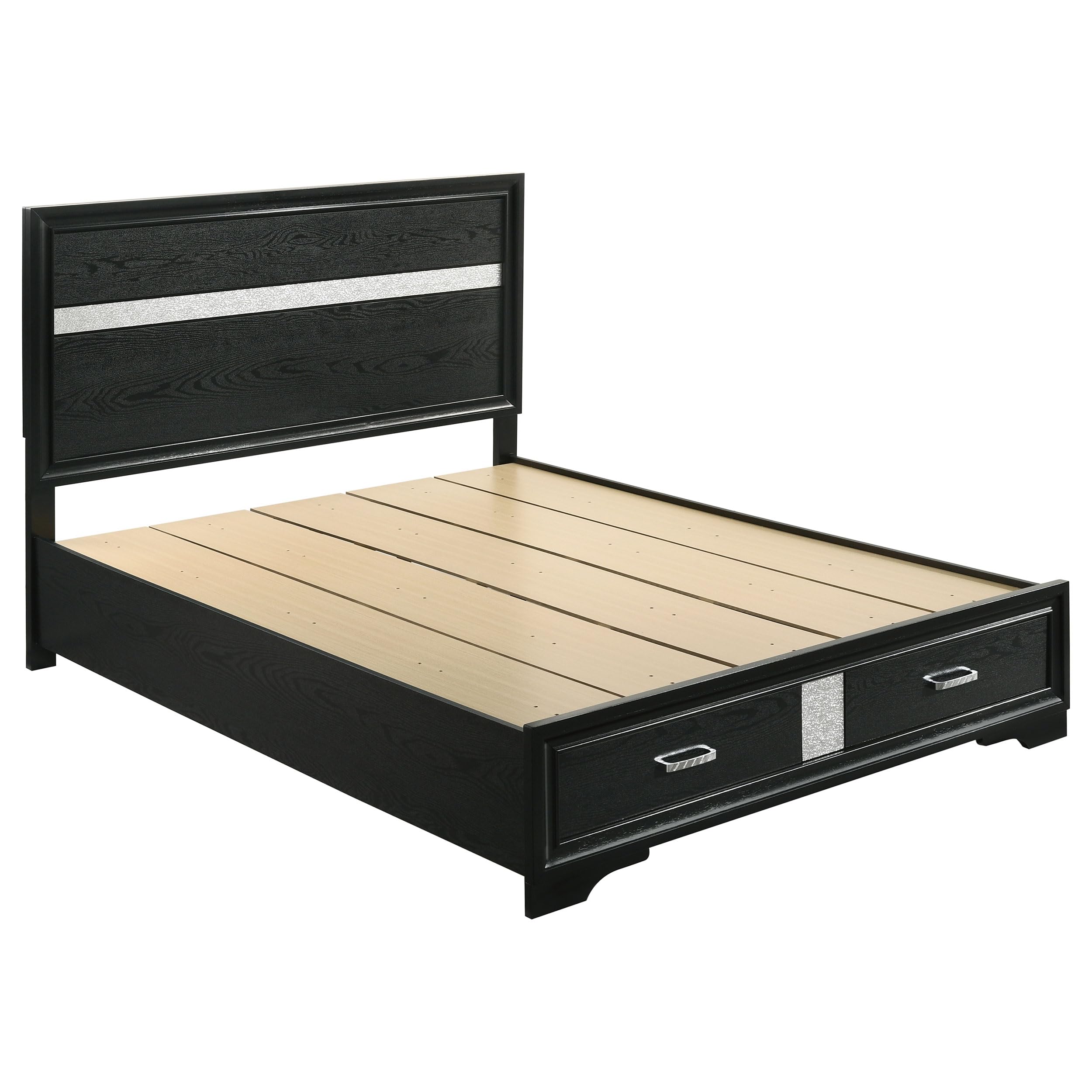 Coaster Home Furnishings Miranda Contemporary Wood Queen Size Storage Panel Bed Frame 50-inch Headboard Black 206361Q