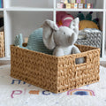 CROS Large Waterproof Woven Plastic Storage Basket with Handles, Decorative Shelf Organizer Bin for Bathroom, Closet, Laundry Ro