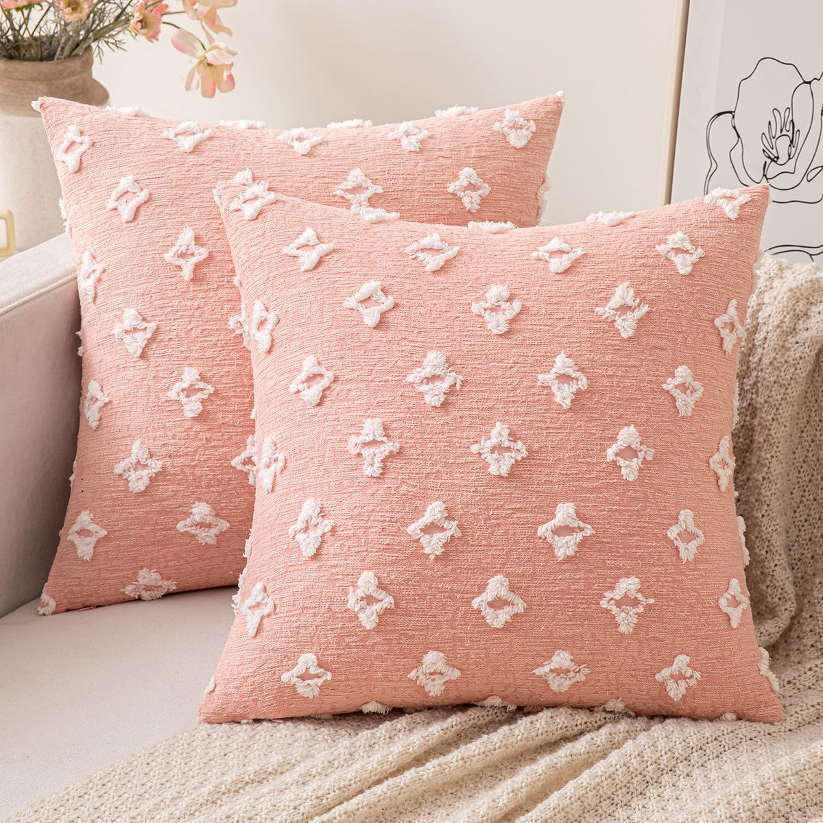 Miulee Set Of 2 Decorative Throw Pillow Covers Rhombic Jacquard Pillowcase Soft Spring Cute Valentine'S Day Pillow Covers Square