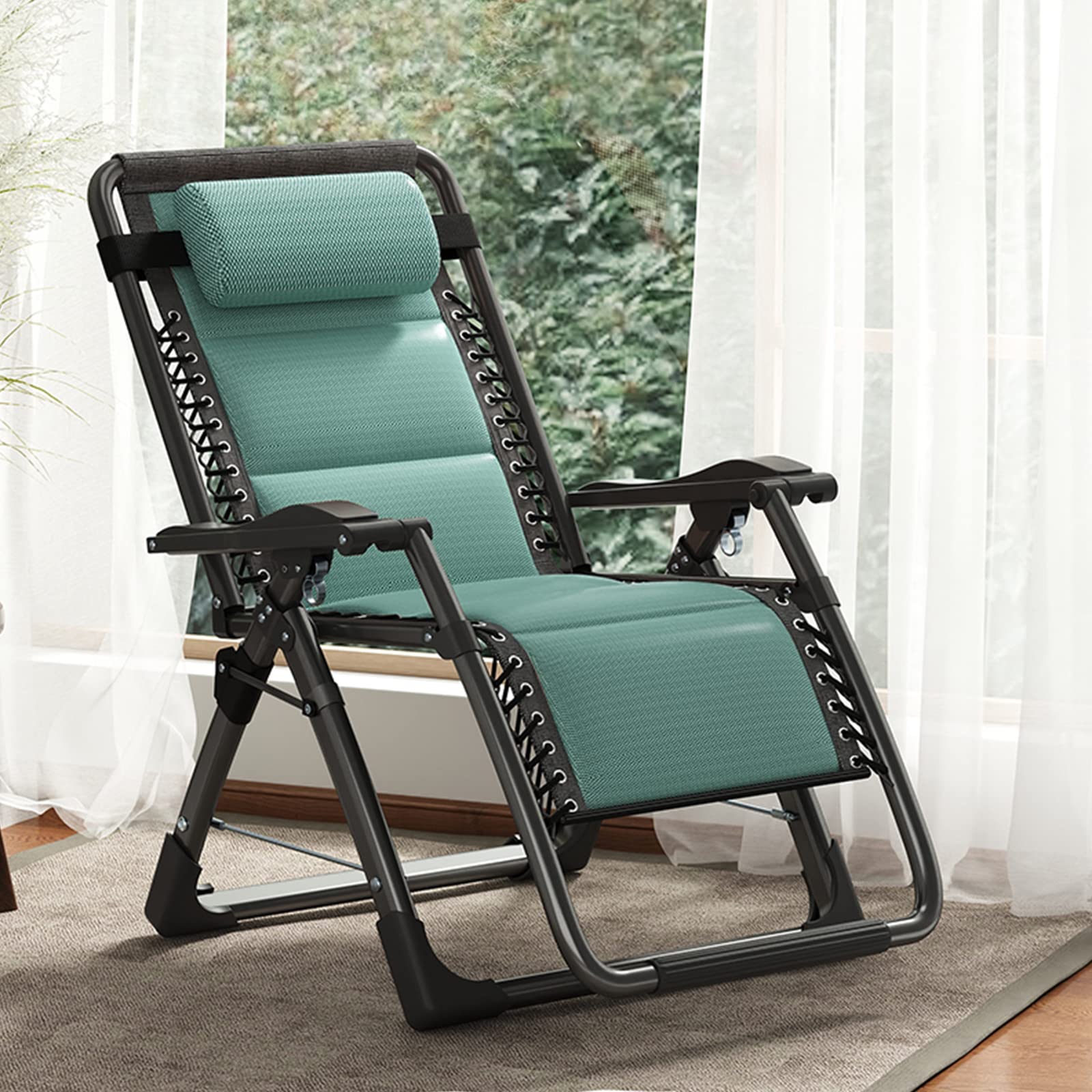 Docred Comfy Folding Recliner Chair For Bedroom & Living Room, Ice Touch Folding Reclining Patio Lounge Chair With Removable Tra