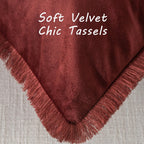 Futei Burgundy Boho Throw Pillow Covers With Tassels 12X20 Inch Set Of 2,Soft Velvet Lumbar Pillow Cases,Home Decor For Couch Li