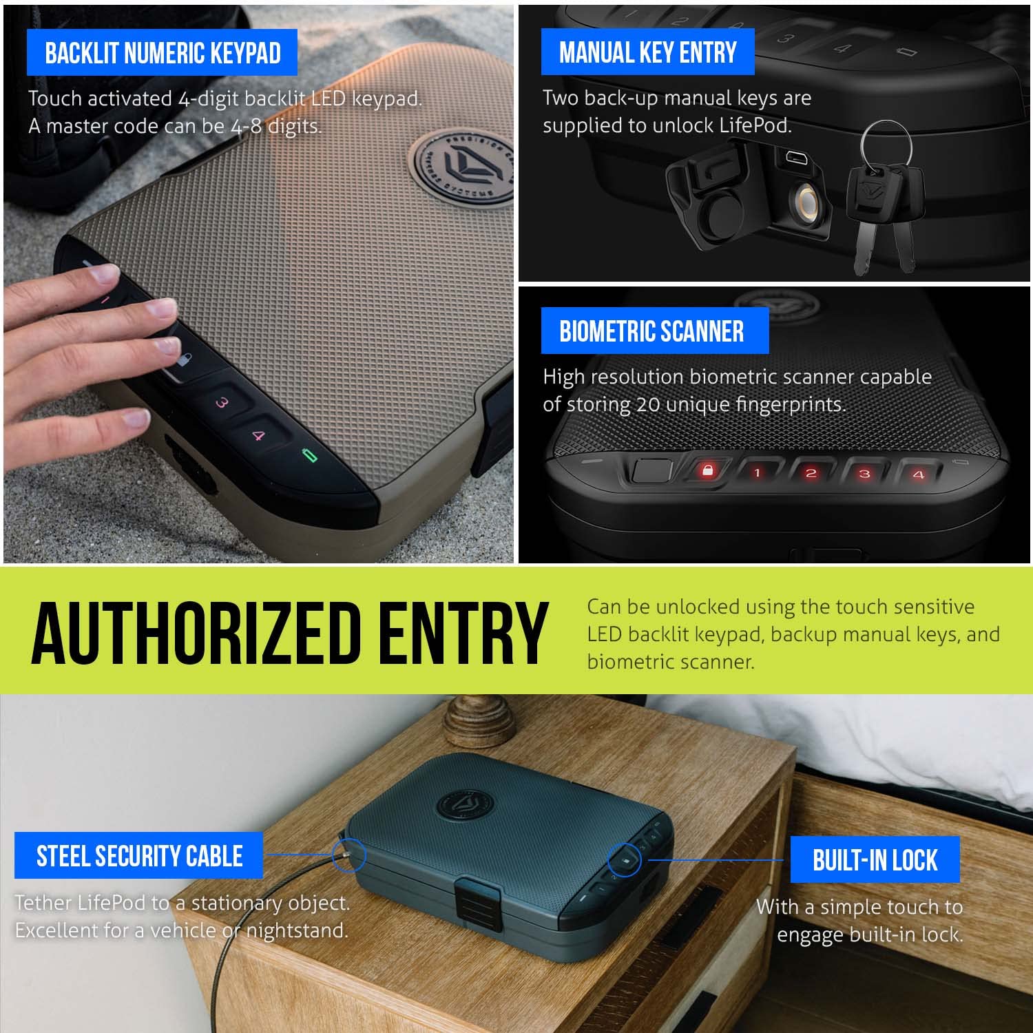 Vaultek Lifepod 20 Weatherproof Lockable Portable Case Secure Rugged Portable Handgun Safe With Biometric Scanner And Backlit Ke