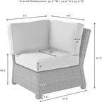 Crosley Furniture Bradenton Corner Outdoor Sectional Chair, Wicker Patio Chairs for Porch, Deck, Backyard, Brown with Gray Cushions