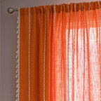 Sutuo Home Orange Boho Curtains For Bedroom Living Room, Semi Blackout Linen Farmhouse Shabby Chic Tassels Window Treatment Bohemian Embroidery Drape, Rod Pocket 1 Panel 52' W X 96' L