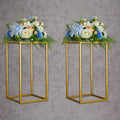 YALLOVE 2 Pack 15.75 Inch Gold Wedding Flower Stand Metal Vase Column Stand Geometric Centerpiece Vase for Home Party Wedding De