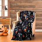 Haunted Halloween Fleece Throw Blanket: Halloween Rock N' Roll Dancing Skeleton Sugar Skulls Print On Soft Velvet Fleece Throw B