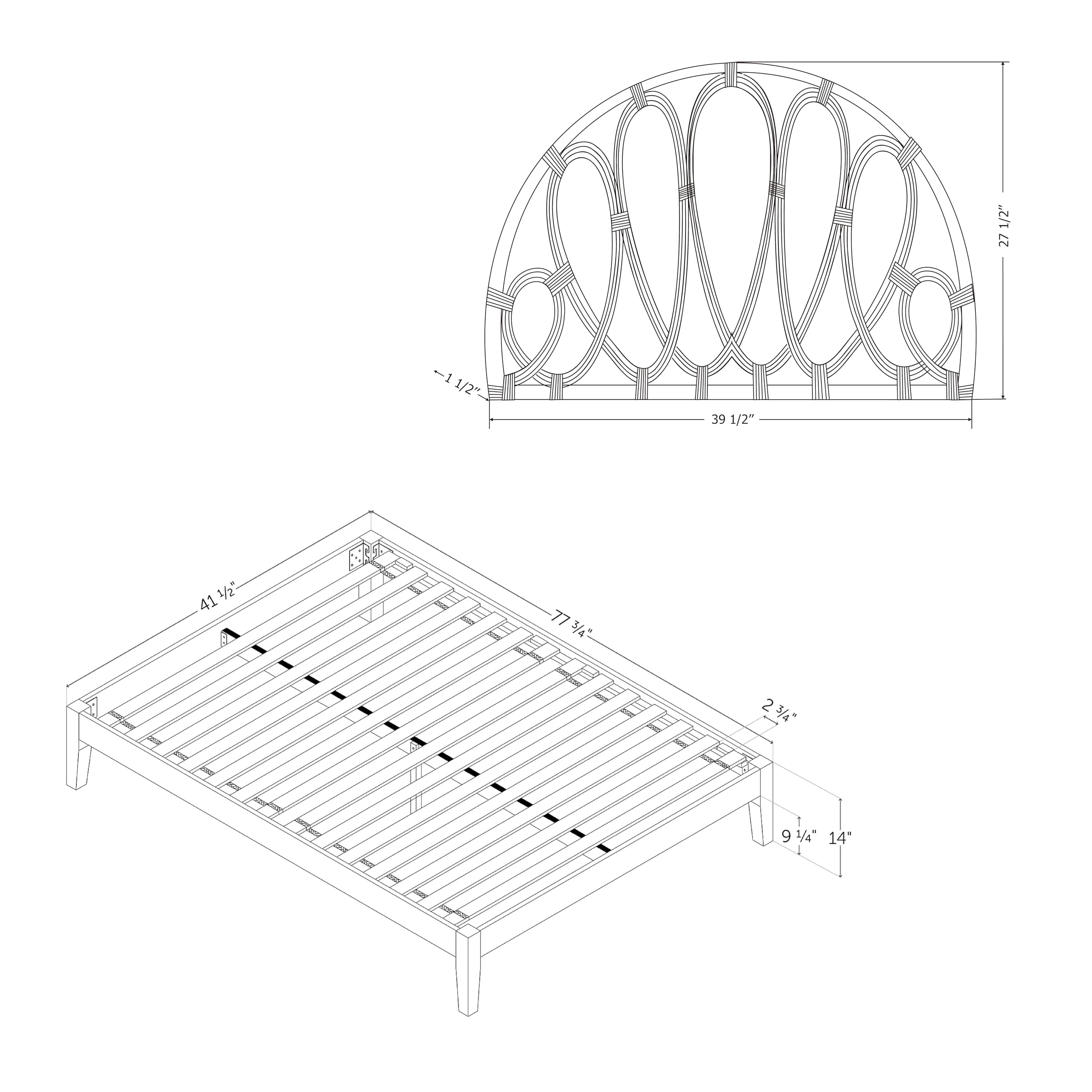 South Shore Bloom Wooden Bed and Rattan Wall-Mounted Flower Petals Headboard Set, Twin, White and Natural