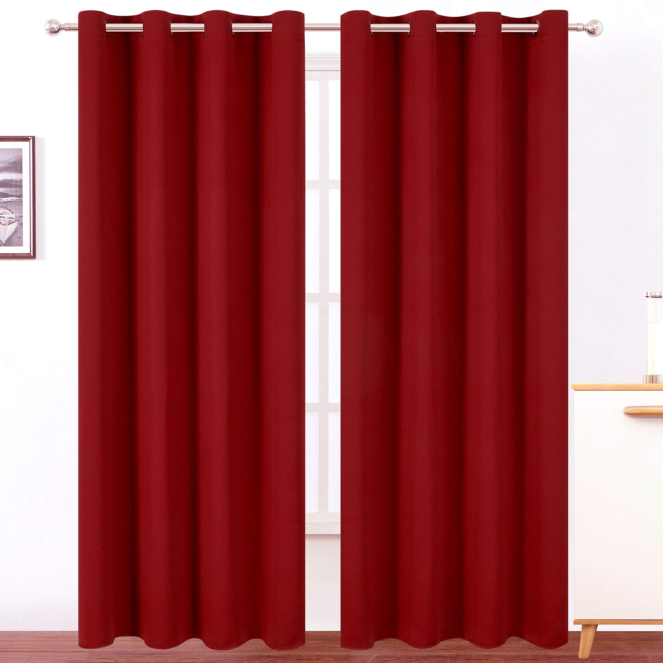 Lemomo Blackout Curtains 66 X 84 Inch/Red Curtains Set Of 2 Panels/Thermal Insulated Room Darkening Bedroom Curtains