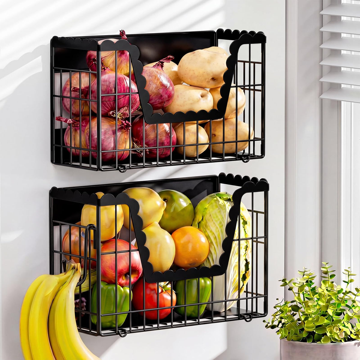 ElaraBerry 2 Set Black Magnetic Spice Rack for Refrigerator Scalloped