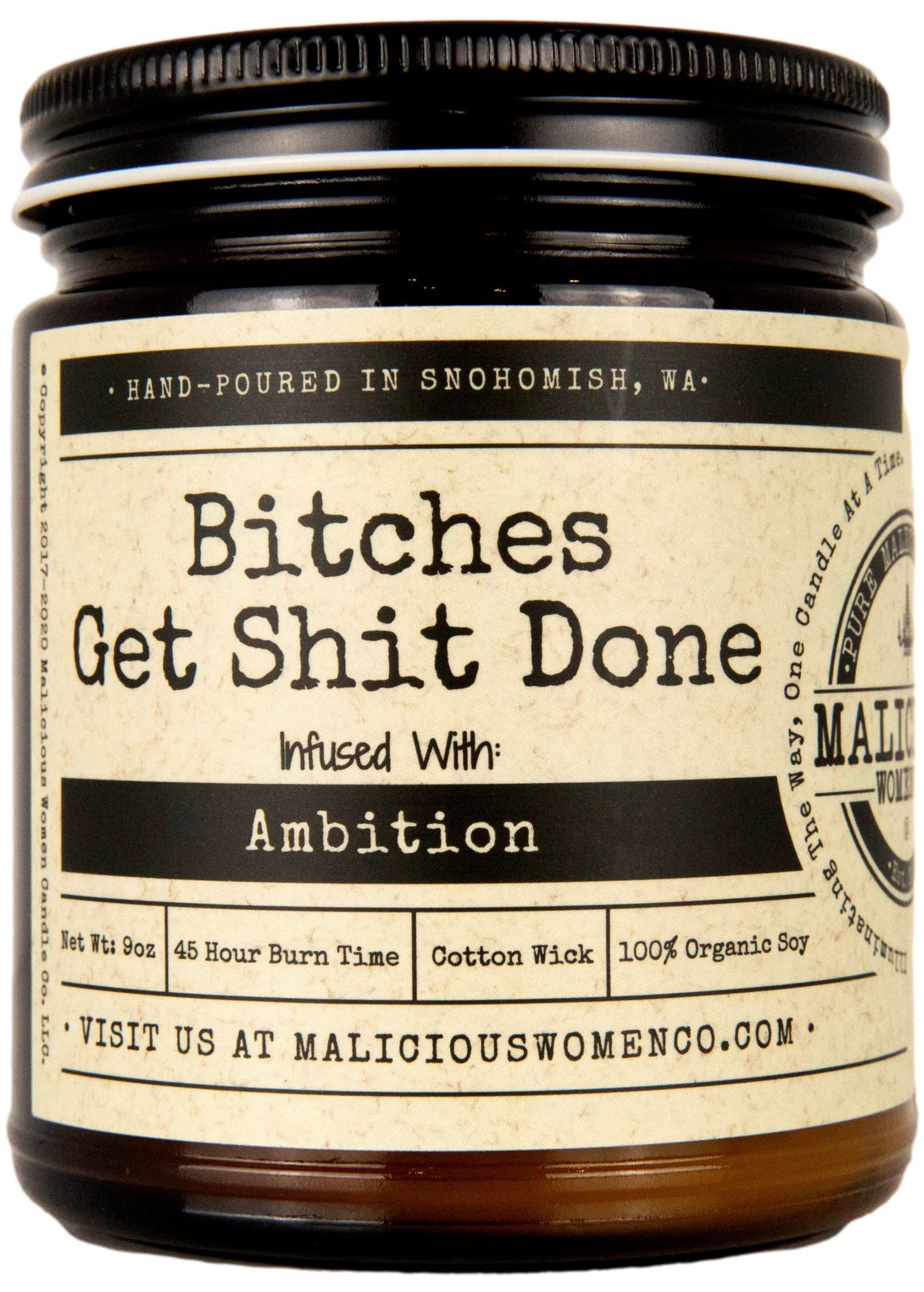 Malicious Women Candle Co - Bitches Get Shit Done, A Hot Mess (Red Hot Cinnamon) Infused with Ambition, All-Natural Organic Soy 