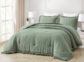 Chezmoi Collection Nora 3-Piece Ruffled Edge Trim Soft Washed Microfiber Comforter Set (King, Sage Green)