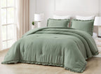 Chezmoi Collection Nora 3-Piece Ruffled Edge Trim Soft Washed Microfiber Comforter Set (King, Sage Green)