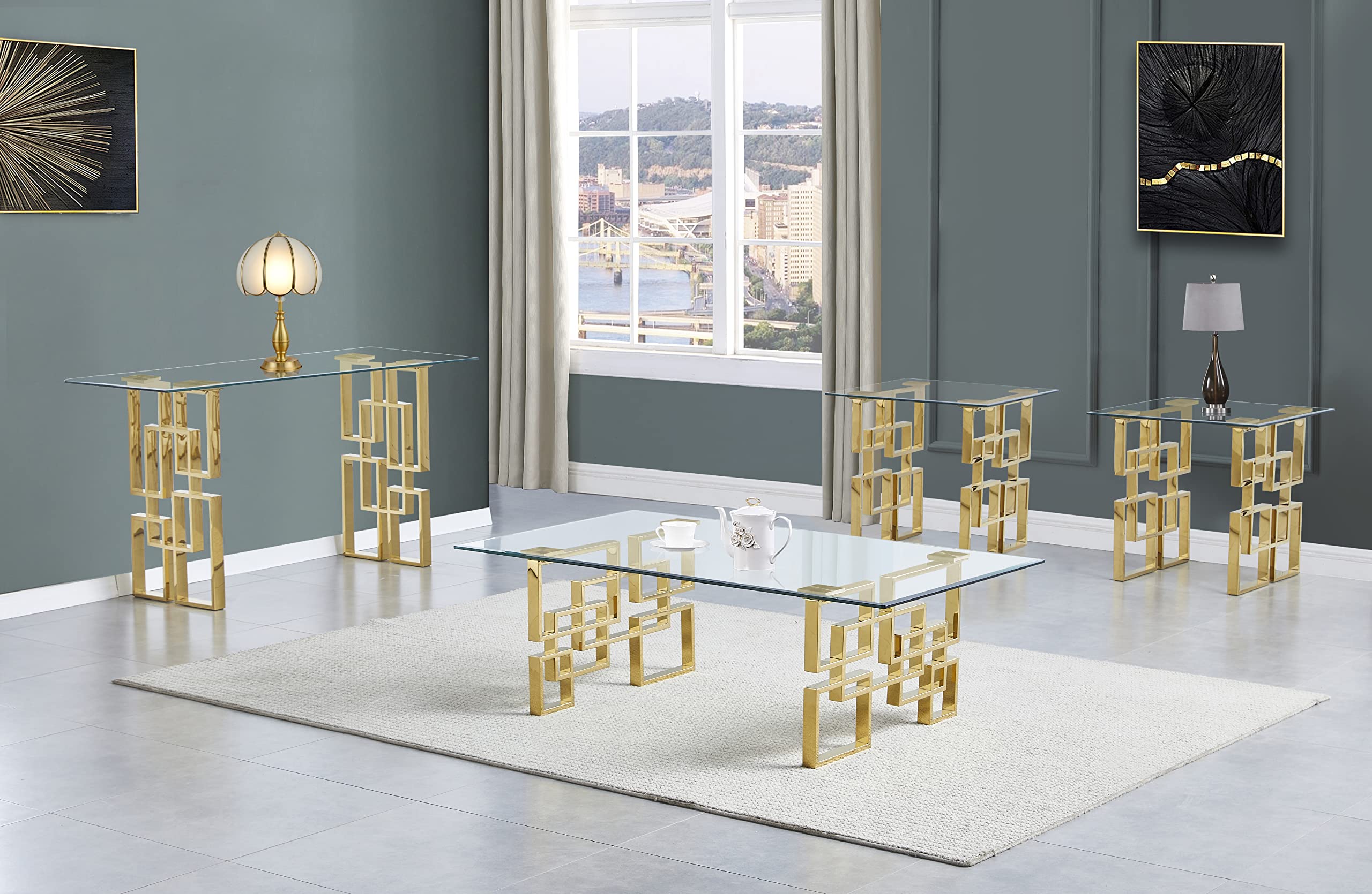 Best Quality Furniture CT236-7-7-8 Coffee Table Set, Gold