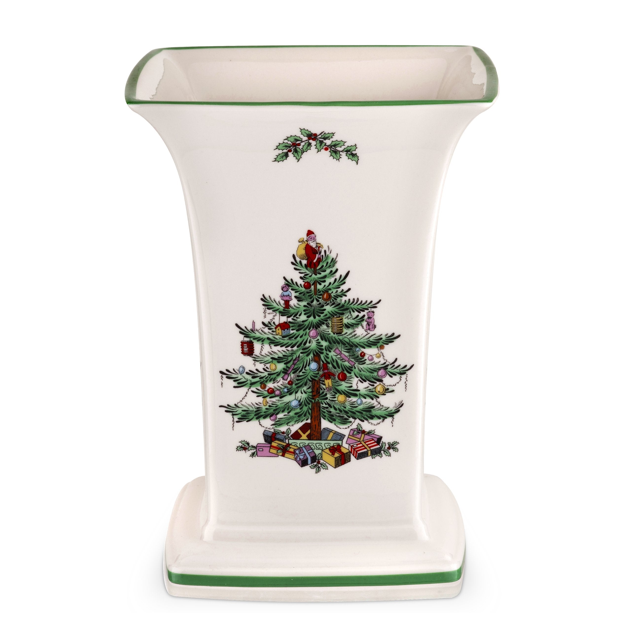 Spode Christmas Tree Square Vase  8 Inch Vase for Flower and Christmas D  cor, Table Centerpiece  Made of Fine Earthenware  Dish