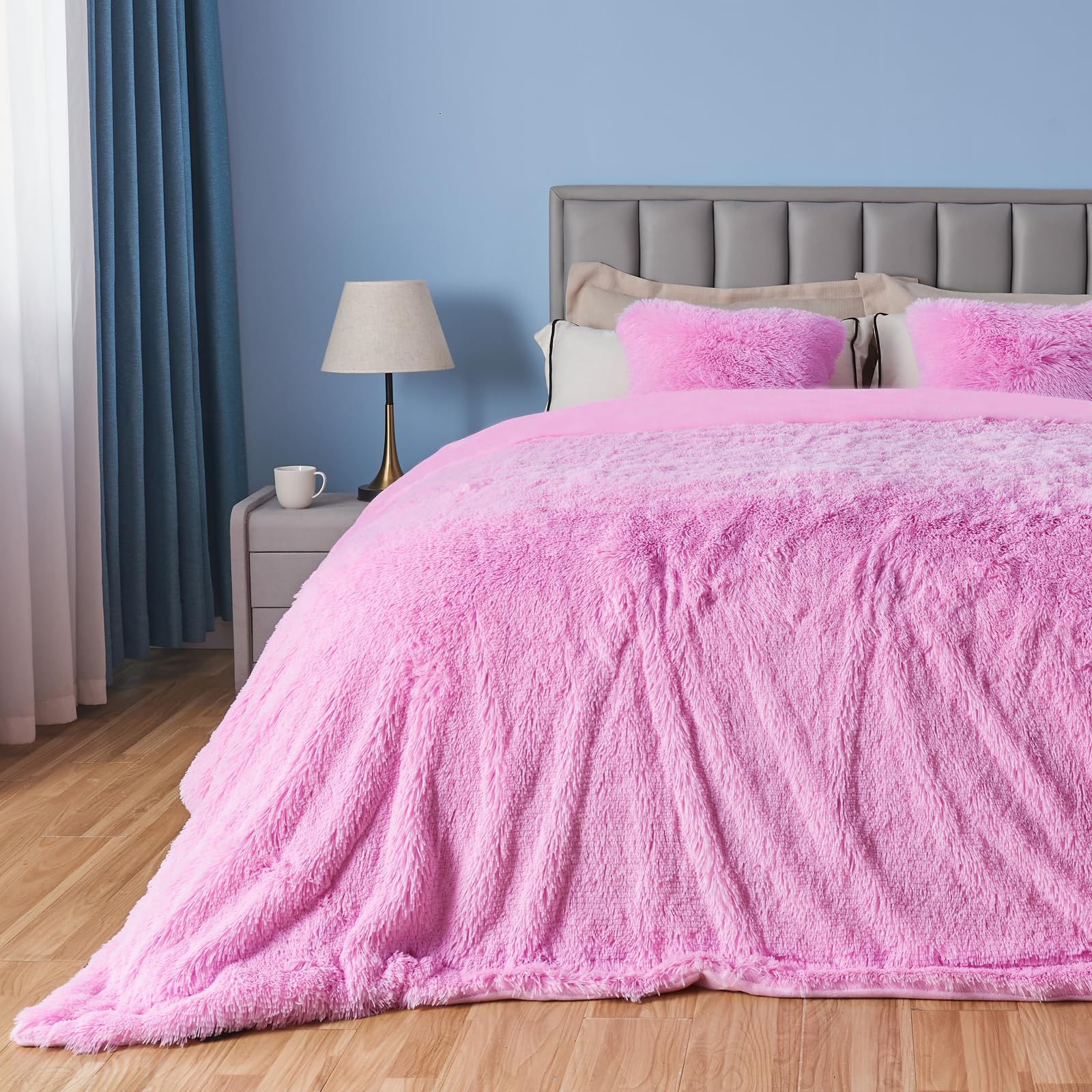 Gonaap Fuzzy Faux Fur Throw Blanket Queen Size Light Pink Super Soft Cozy Plush Fuzzy Shaggy Blanket For Couch Sofa Bed (Light P