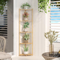 Wisuce Corner Shelf Stand - 5 Tier Natural Bamboo Small Corner Bookshelf for Office Kitchen Bedroom Plant Stand Living Room Deco
