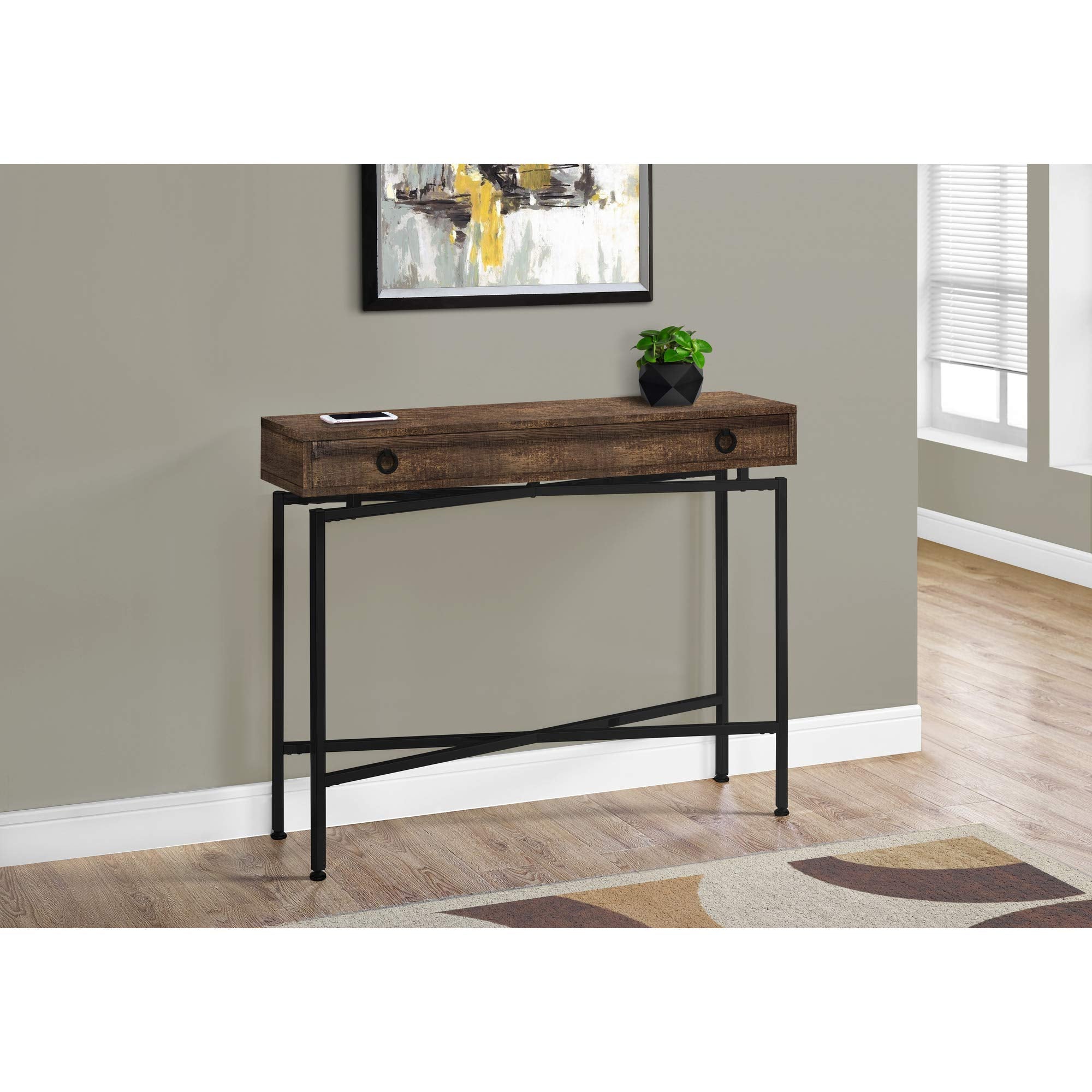 Monarch Specialties Console Sofa Accent Table, 42&quot; L, Brown Reclaimed Wood-Look/Black Base