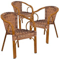 Burning Brown Rattan Patio Chair-Dark Red Bamboo-Aluminum Frame pack of 3