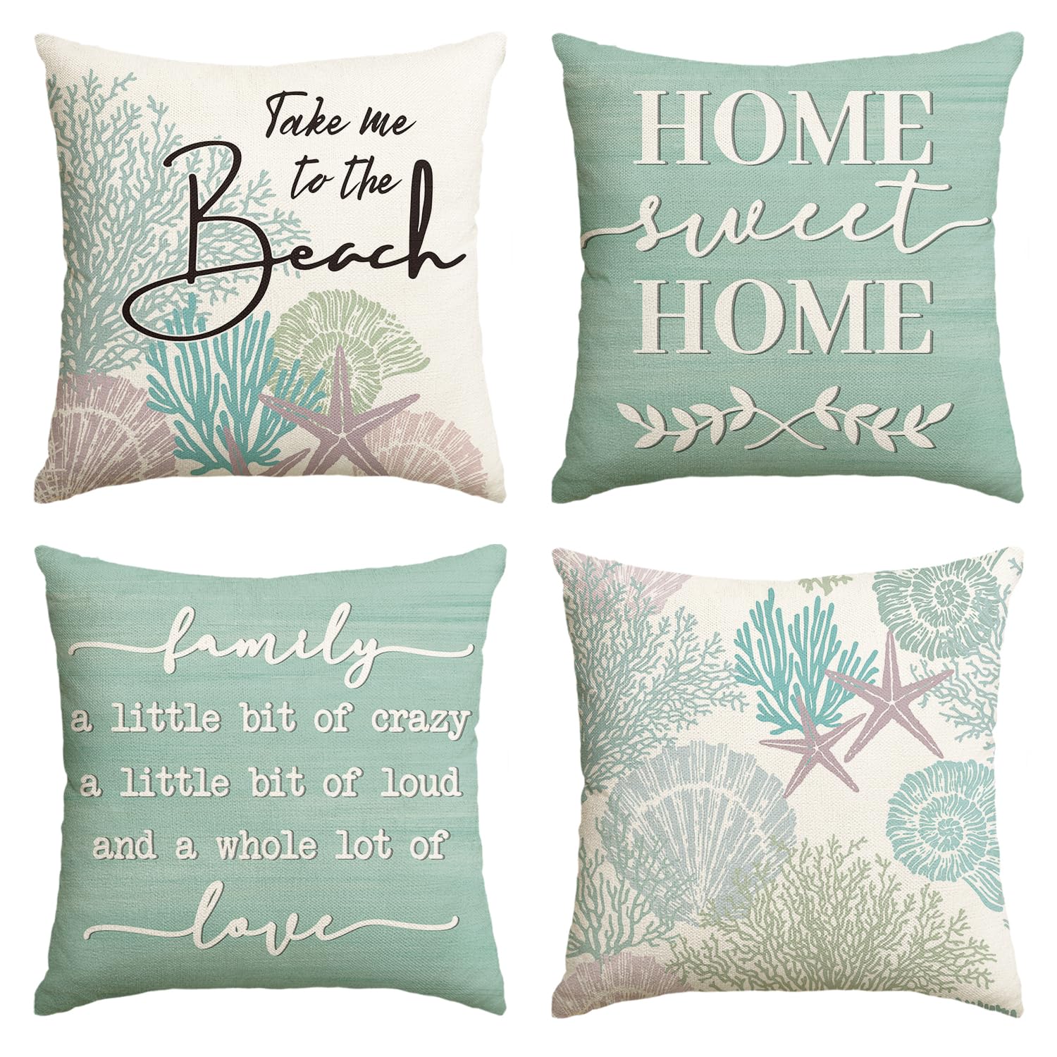 Avoin Colorlife Summer Take Me To The Beach Coral Starfish Throw Pillow Covers, 18 X 18 Inch Green Home Sweet Home Motto Blue Cu