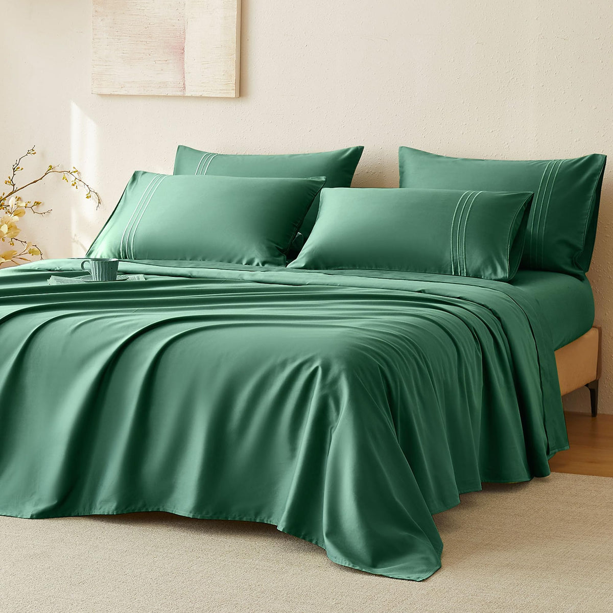 Jellymoni 400 Thread Count 100% Cotton Sheet Sets, 4 Pieces Extra Soft Bedding Cooling Sheets - 16' Deep Pockets Bed Set (Queen
