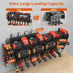 Junnuj Large Pegboard Power Tool Organizer With Charging Station, 8 Drills Driver And Tools Battery Holder Wall Mount With 8 Outlet Power Strip, Black 3-Layer Shop Garage Storage Utility Rack