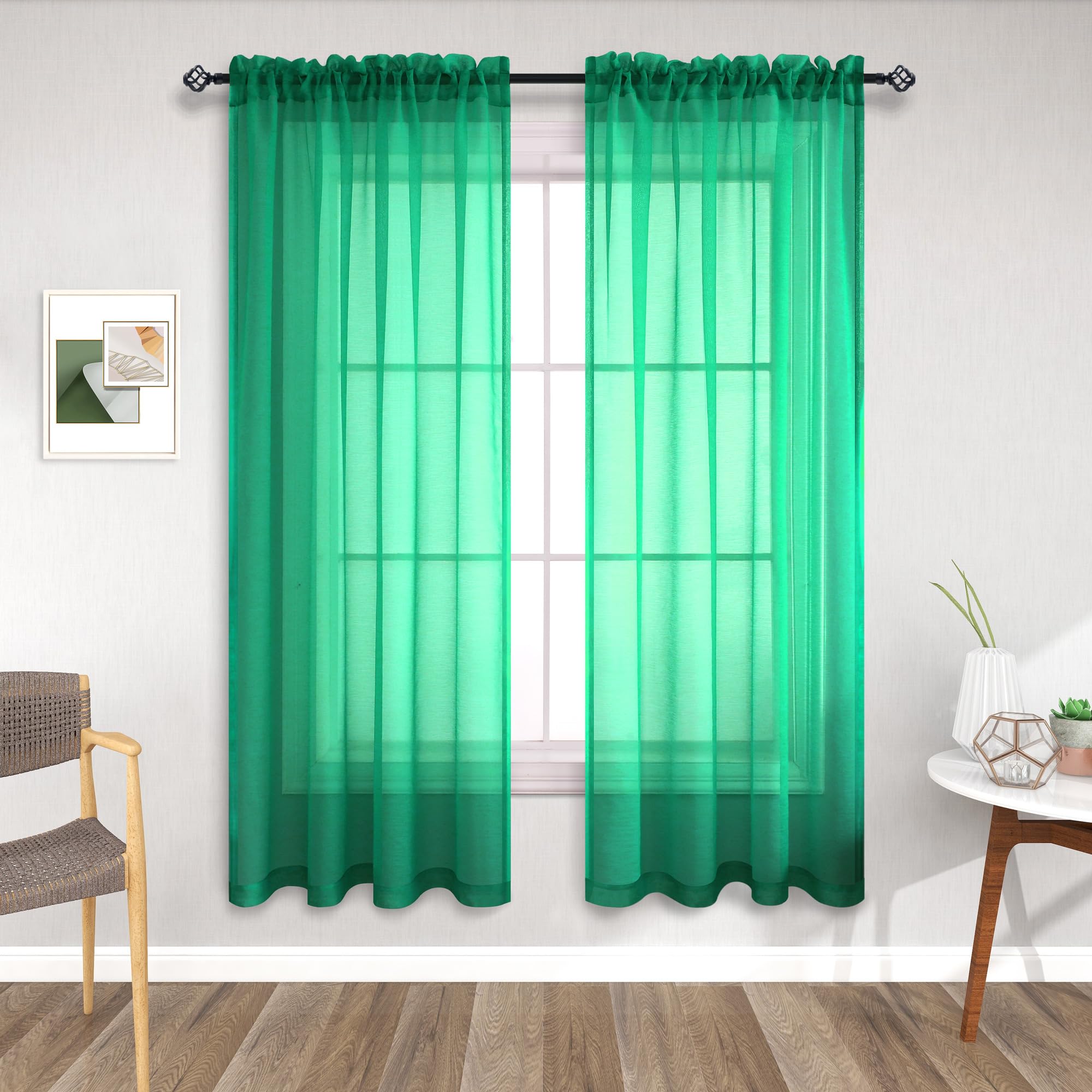 Light Green Curtains For Living Room 2 Panels Set Bedroom Sheer Curtains 63 Inch Length
