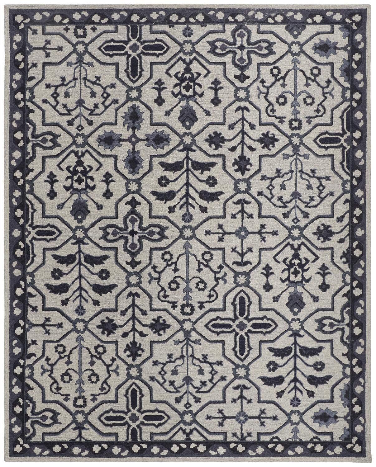 HomeRoots 513677 10 x 14 ft. Taupe & Gray Wool Floral Hand Tufted Handmade Stain Resistant Rectangle Area Rug