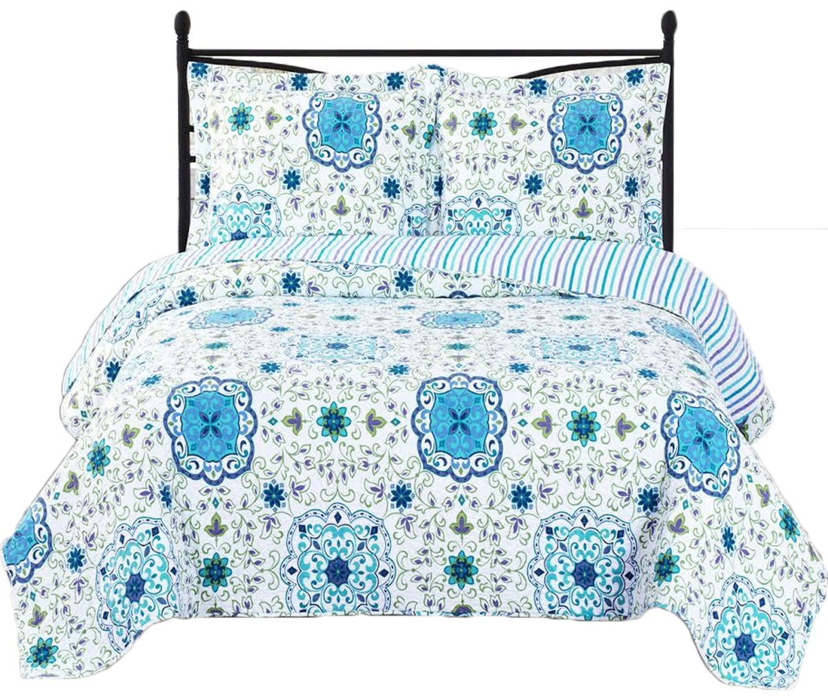 Royal Tradition Arielle Reversible Coverlets, Full Over-Sized 3Pc Quilt Set (92-Inch Wide X 96-Inch Long) Lightweight Bedspread