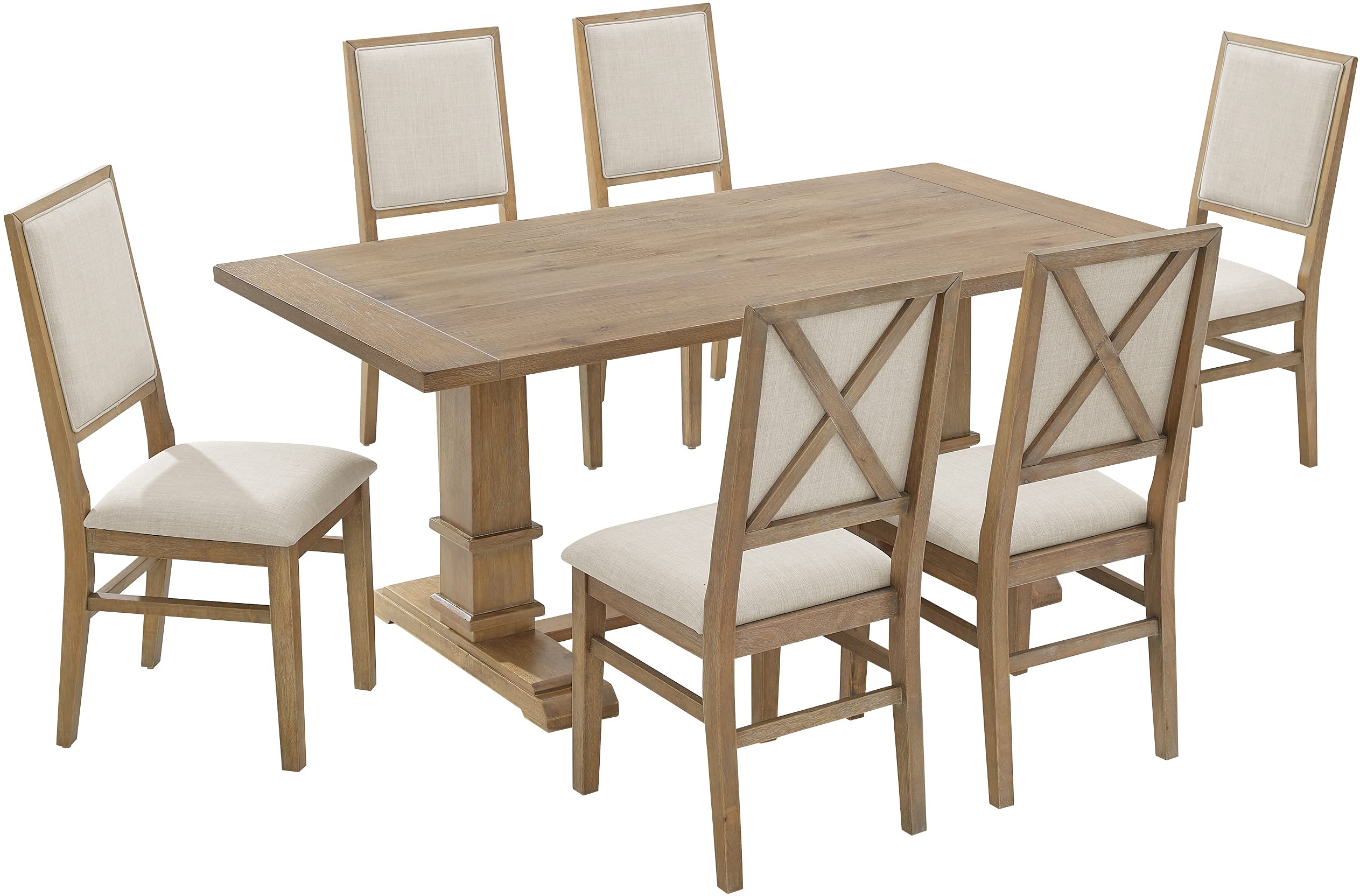 Crosley Furniture Joanna 7-Piece Modern Farmhouse Dining Table Set for 6 with Upholstered Chairs, Rustic Brown/Creme