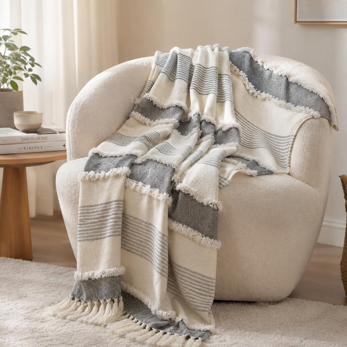 Amazon Basics Tufted Waffle Cotton Throw Blanket | Throw for Living Room, Sofa, Bed, Chair, Picnic & Used for Gift | 152x125 cms