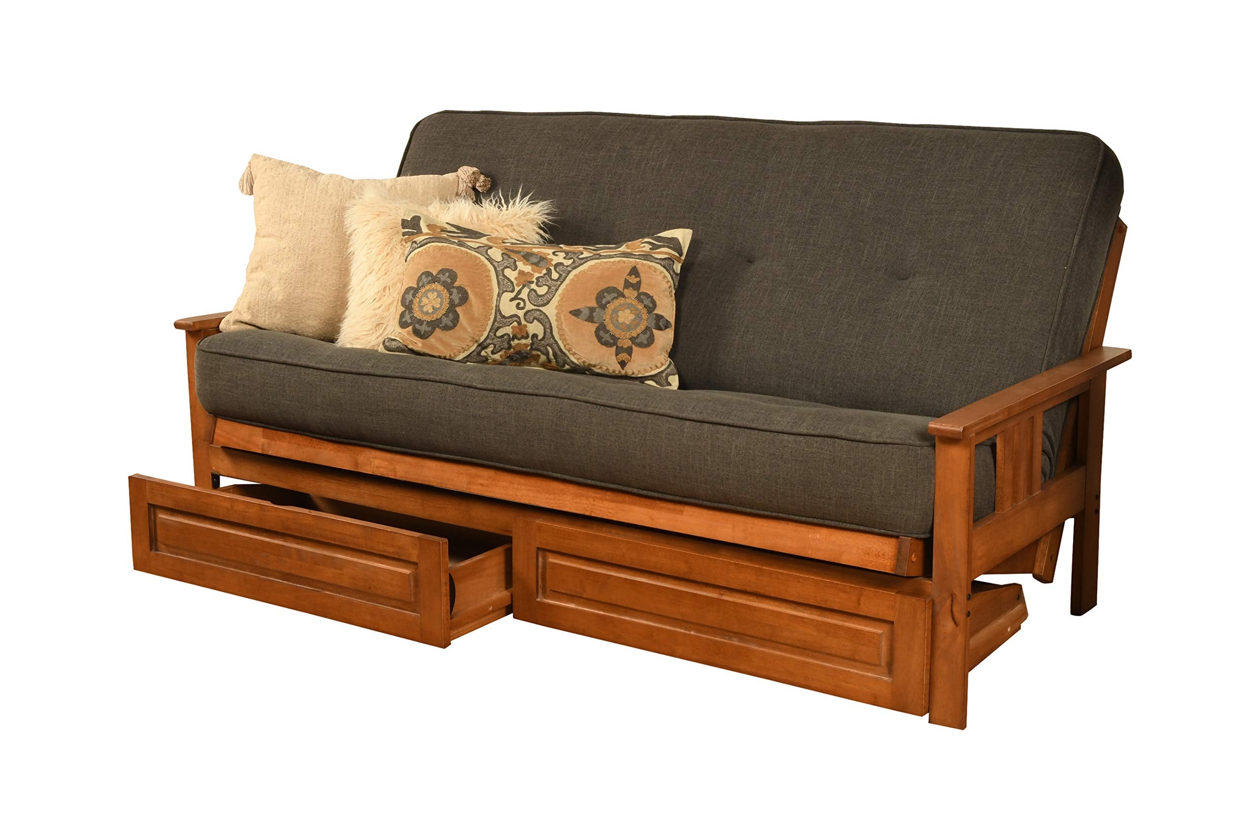 Kodiak Furniture Monterey Futon Set With Storage Drawers, With Barbados Base And Linen Charcoal Mattress