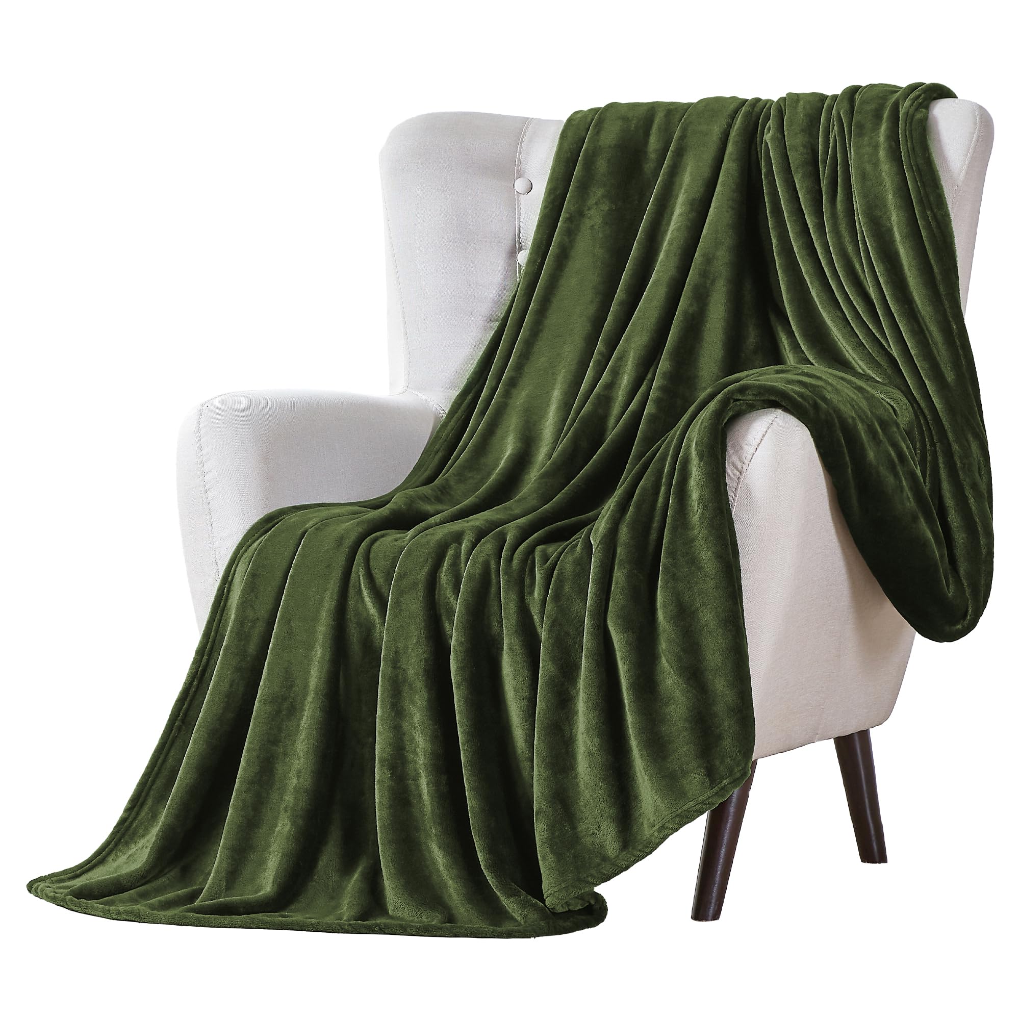 Walensee Fleece Blanket Plush Throw Fuzzy Lightweight (King Size 108X90 Olive Green) Super Soft Microfiber Flannel Blankets For