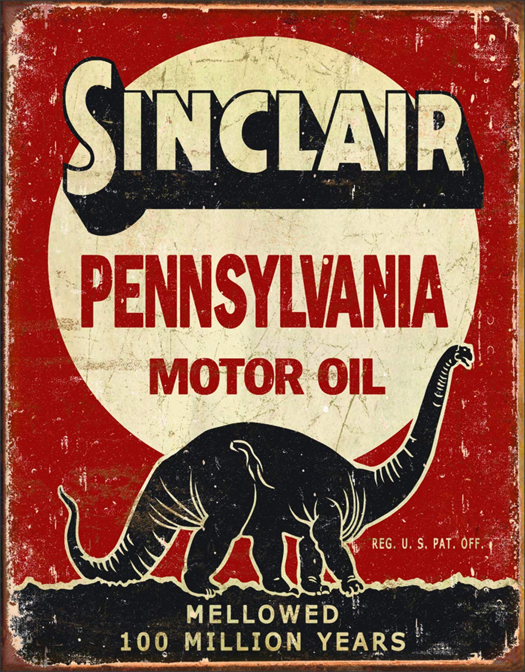 Desperate Enterprises Sinclair Pennsylvania Motor Oil - Million Years Tin Sign - Nostalgic Vintage Metal Wall D  cor - Made in U