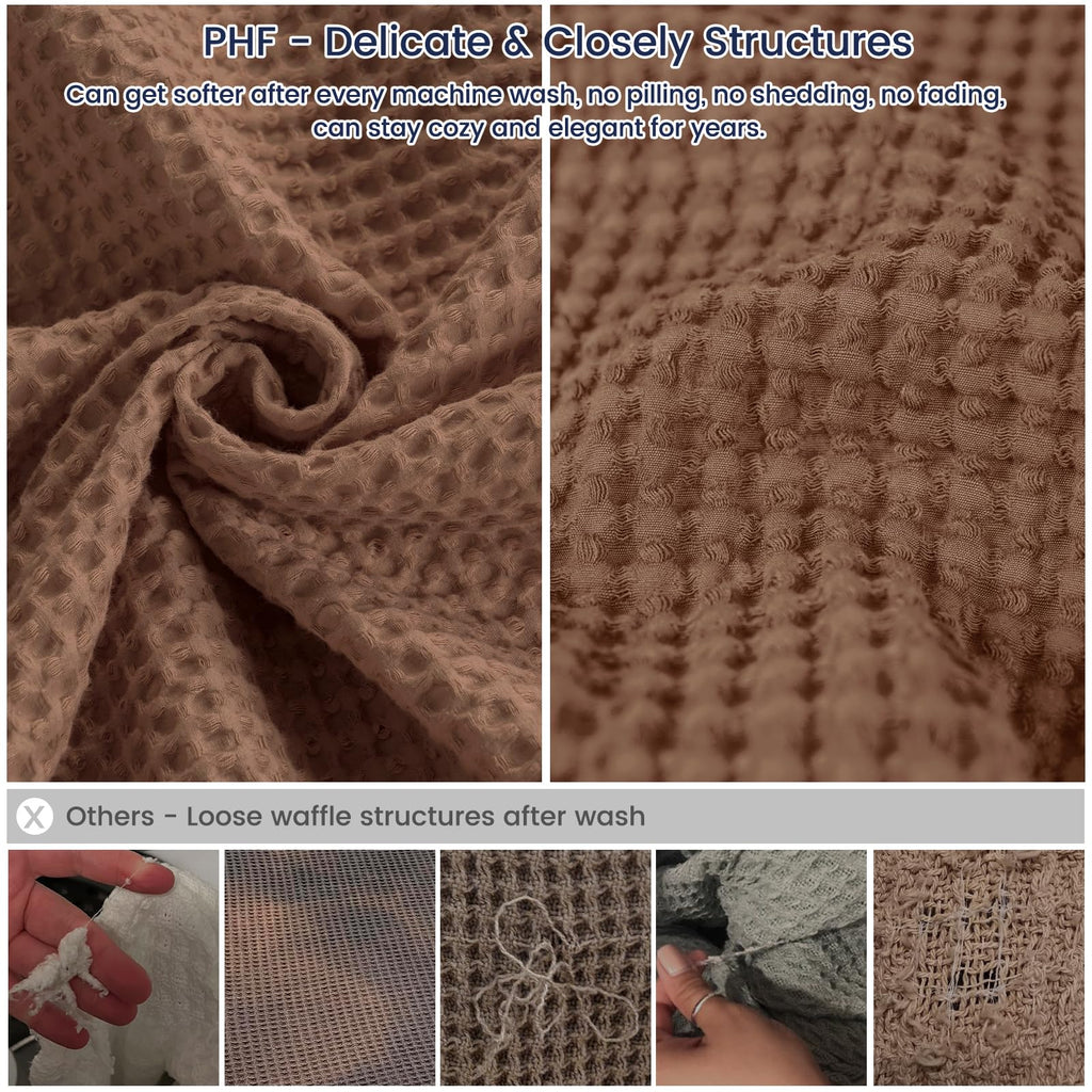 Phf 100% Cotton Waffle Weave Blanket California King Size 120'X 120'- Washed Soft Lightweight Breathable-10'X 10' Huge Extra Large For Couch Bed Sofa-Elegant Aesthetic Home Decoration Gift- Cappuccino