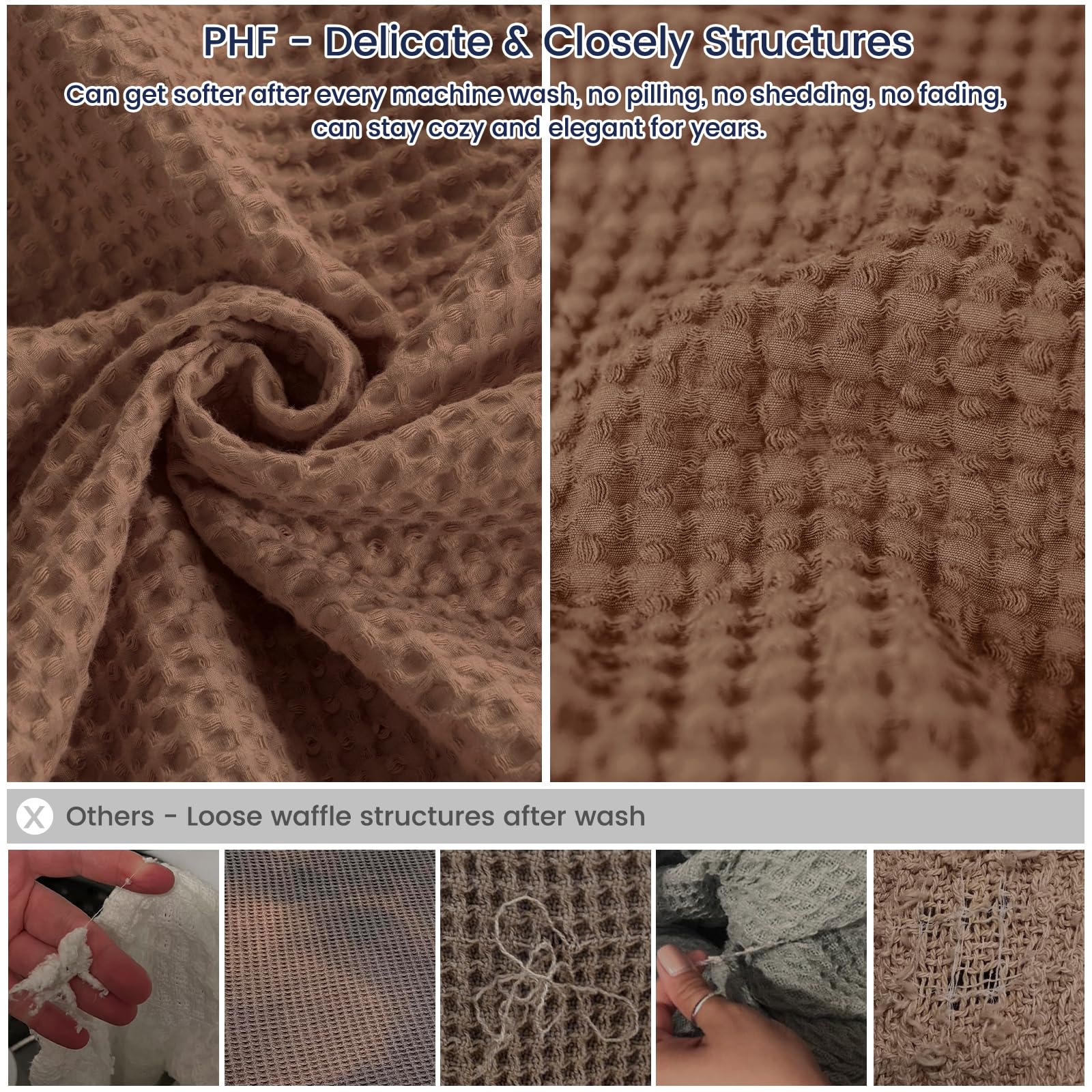 Phf 100% Cotton Waffle Weave Blanket California King Size 120'X 120'- Washed Soft Lightweight Breathable-10'X 10' Huge Extra Large For Couch Bed Sofa-Elegant Aesthetic Home Decoration Gift- Cappuccino