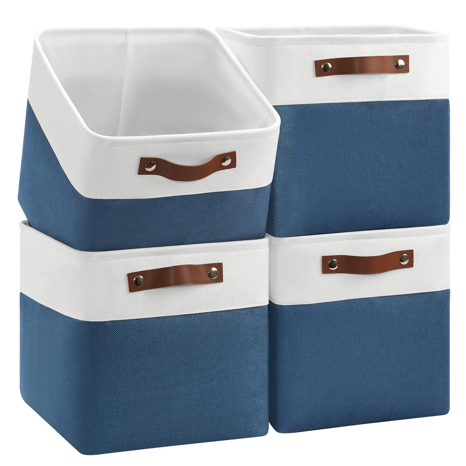 Patvingot Collapsible Fabric Cube Storage Bins 11x11  11, Pack of 4 Closet Basket Boxes with PU Handles for Organizing Shelves, 