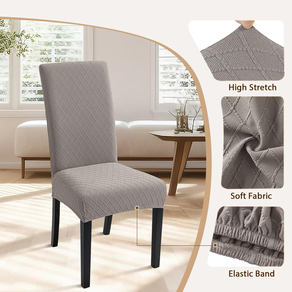 Searchi Dining Room Chair Covers Set Of 4, Stretch Jacquard Parsons Chair Slipcovers Removable Washable Kitchen Chair Protector Cover For Dining Room, Hotel, Ceremony (Taupe Rhombus)