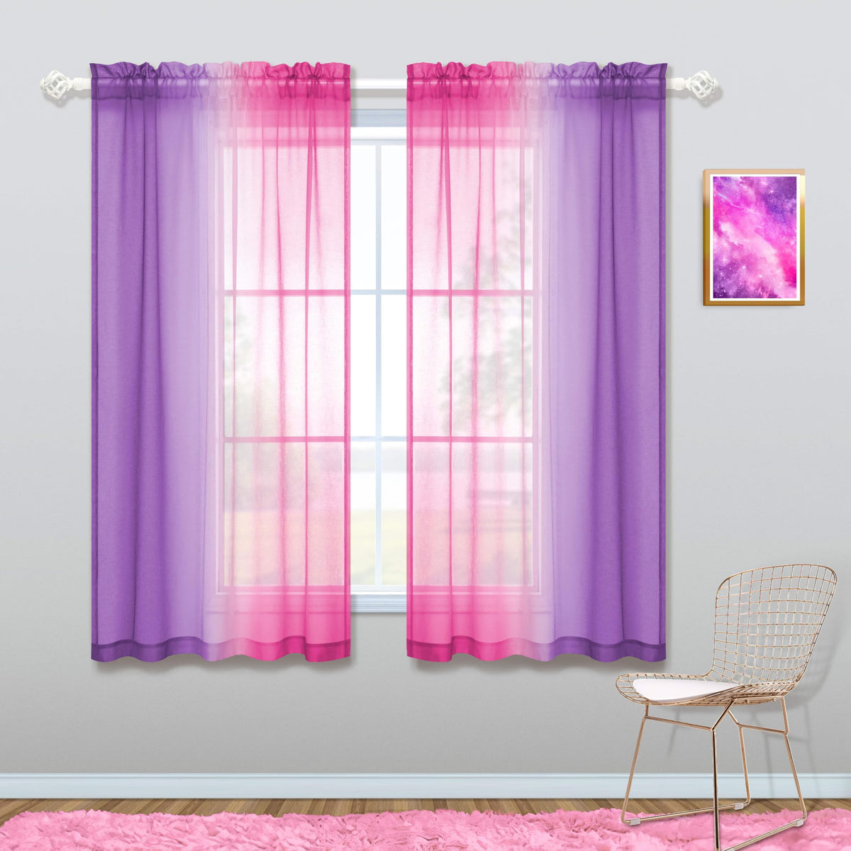 Koufall Kawaii Room Decor For Bathroom Pink And Purple Teen Girls Ombre Kids Curtain Rod Pocket Small Curtains For Girl Bedroom