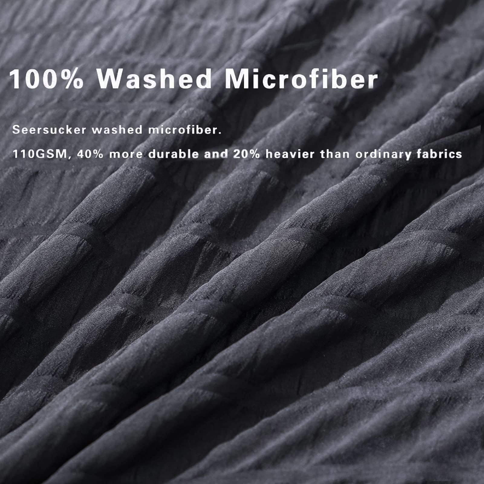 Avelom Seersucker Duvet Cover Set Queen Size (90 X 90 Inches), 3 Pieces (1 Duvet Cover + 2 Pillow Cases), Black Ultra Soft Washed Microfiber, Textured Duvet Cover With Zipper Closure, Corner Ties