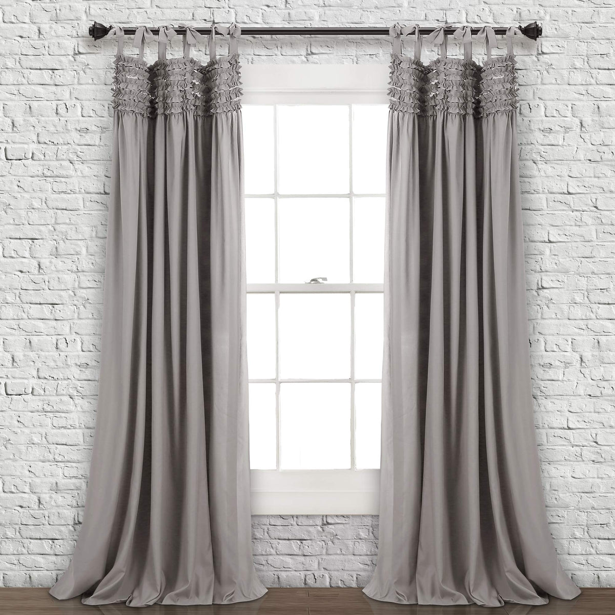Lush Decor Lydia Ruffle Window Curtain Panel Pair, 84 x 40, Gray