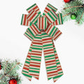 Blinket Large Christmas Stripe Burlap Wreath Bow, 11.42    20.86 inch Red Green Gold Striped Bow for Holiday Tree Topper, Front 