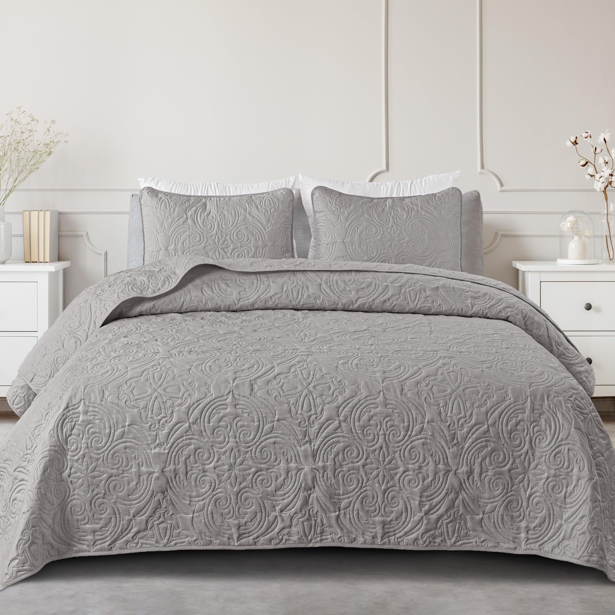 Exclusivo Mezcla Quilt Set Oversized King Size, Lightweight Vintage Quilts With 2 Pillow Shams, Soft Cal King Bedspreads Coverle