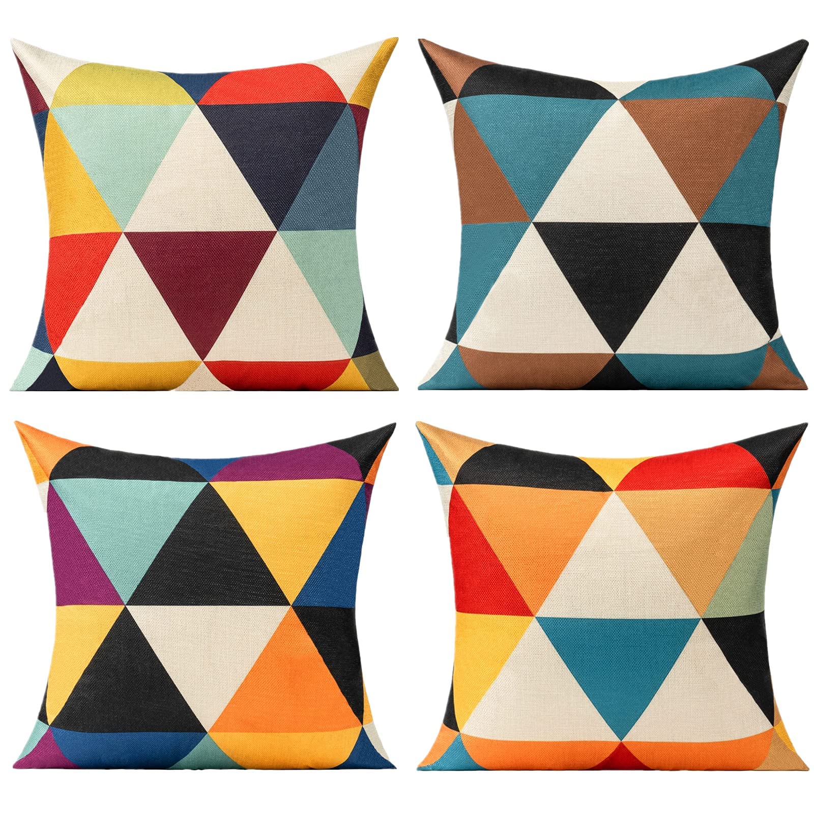 All Smiles Outdoor Throw Pillow Covers Fall Decor Patio 22X22 Set Of 4 Colorful Modern Cushion Cases Cojines Couch Sofa Decoration Porch For Home Living Room Geometric Triangle Orange Yellow