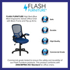 Flash Furniture Porter High-Back Swivel Office Chair with Adjustable Lumbar Support and Seat Height, Ergonomic Mesh Desk Chair with Flip-Up Armrests, Blue/Black