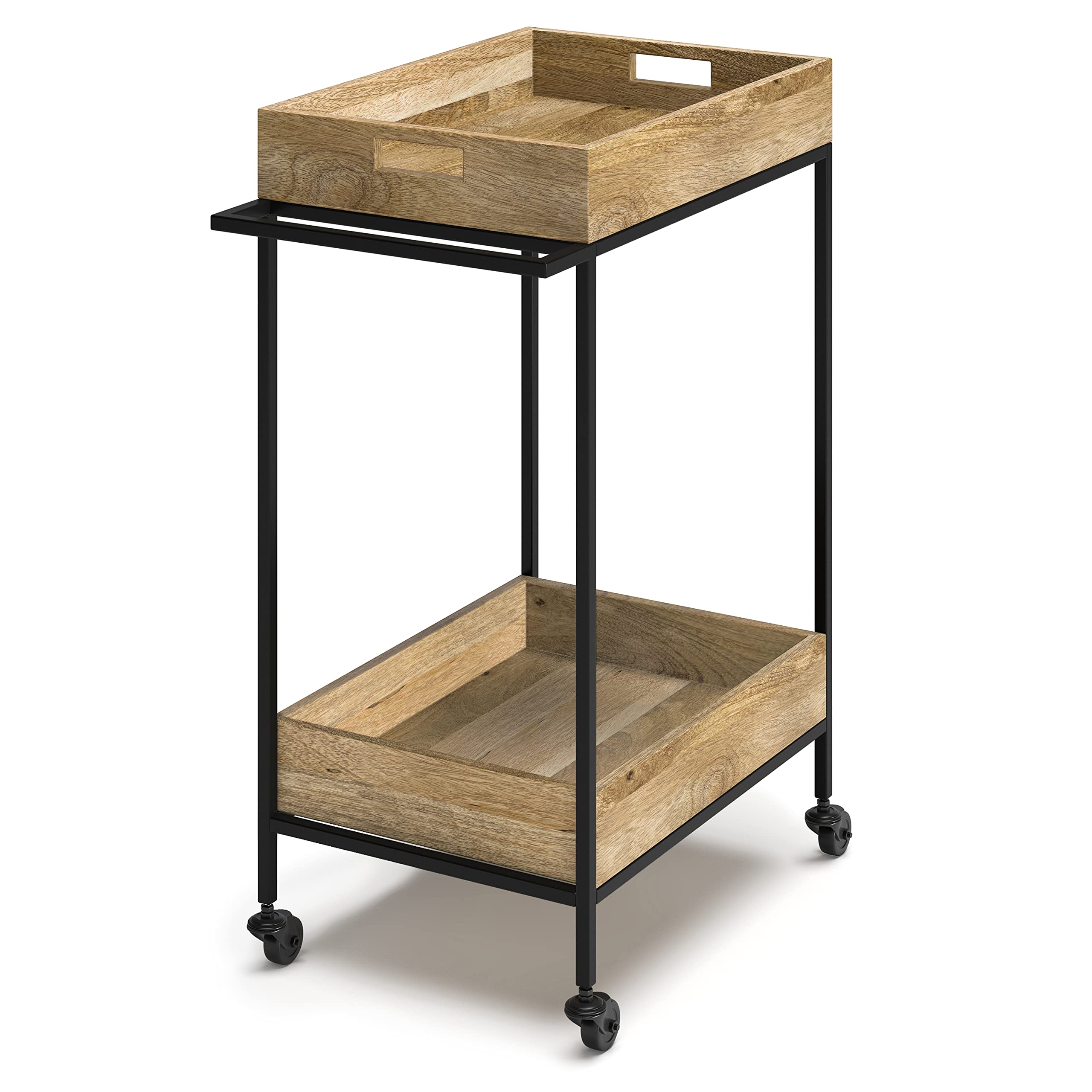 SIMPLIHOME Simons SOLID MANGO WOOD Industrial Contemporary 24 inch Wide Bar Cart in Natural for the Living room, dining room and