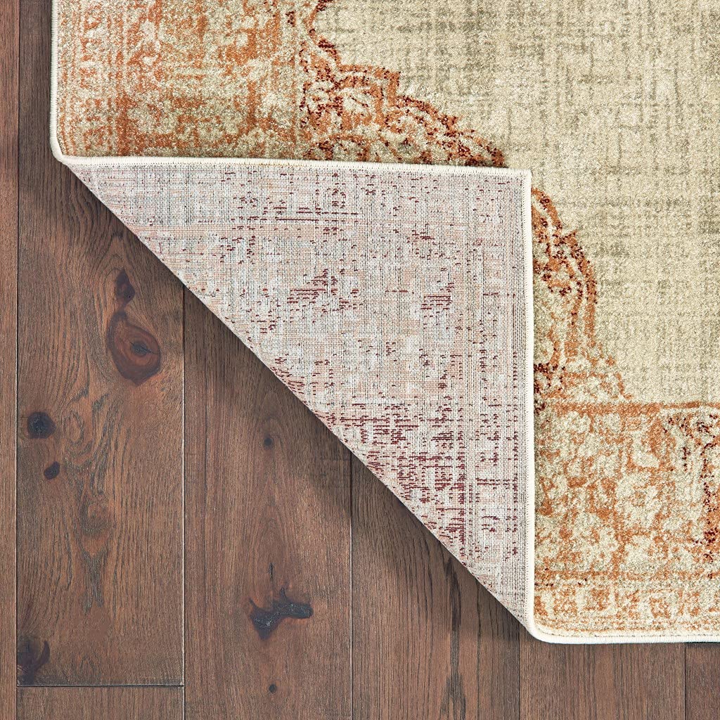 HomeRoots Polypropylene 2’x3’ Ivory and Pink Medallion Scatter Rug