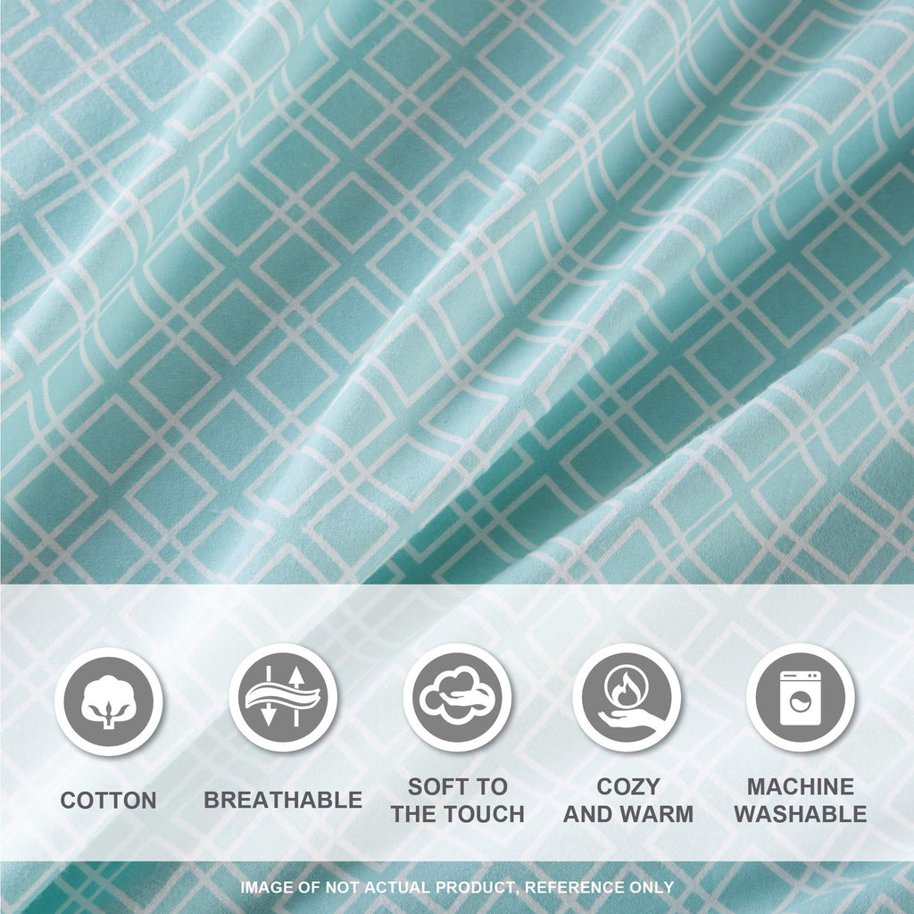 Comfort Spaces Cotton Flannel Breathable Warm Deep Pocket Sheets With Pillow Case Bedding, King, Aqua Geo 4 Piece