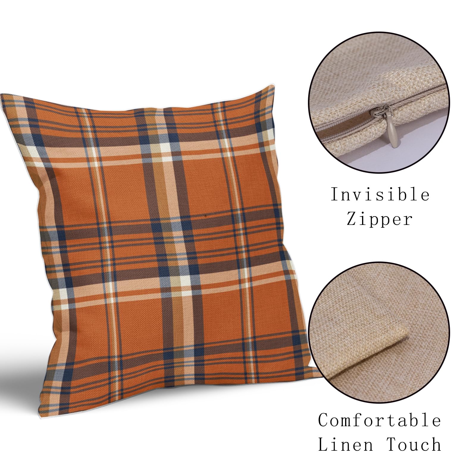 Fall Plaid Pillow Covers 18X18 Set Of 2 Orange Blue Buffalo Plaid Tartan Print Autumn Themed Decorative Throw Pillows Outdoor Pi